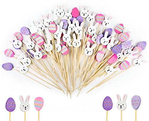 Bekeify 200 Stück Ostern Cocktailspieße 12 cm Holzspieße Fingerfood Spieße Zahnstocher für Osterparty Dekorationen Osterhase Ostereier Bambus Cocktail Sticks für Obst Vorspeisen Pub Party Deko