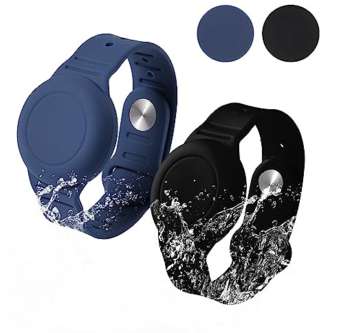 2 St Barnarmband för Airtag, Vattentätt Mjukt Silicon Armband för Airtag Kids Anti Lost Justerbart Klockband för barn för GPS-Spårningsmärkning (Blå, Svart)