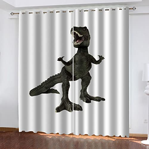 MAYNUO Blickdichte Vorhänge Mit Motiv 3D Dinosaurier Tier Druck Kinder Gardinen Blickdicht Ösen Gardine Thermo 264x214 cm Schlafzimmer Kinderzimmer Vorhänge Dekoratives Muster, Verdunklungsvorhänge