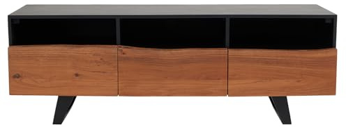 TV-Board ORGANIC ARTWORK - 140cm - anthrazit natur - Akazienholz | Kabelöffnung, Schubladen, Lowboard, natürliche Maserung, Massivholz, Stauraum, Eisen