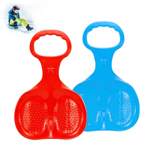 2 Stück Schneerutscher Kinder Rutscher Schlitten Bob Poporutscher Schnee Schlitten Board, Schnee Schlitten mit Griff Schneeteller Schneerutscher für Winter Spielen auf EIS Schnee Gras und Sand (Rot)