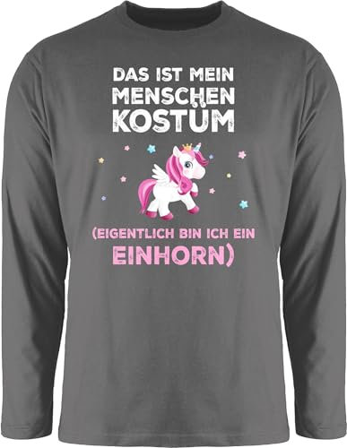 Langarmshirt Herren Langarm Shirt - Karneval & Fasching - Das ist Mein Menschen Kostüm eigentlich Bin ich EIN Einhorn süß I Fastnacht I Fasnacht I Fasnet - XXL - Dunkelgrau - Faschings Oberteile