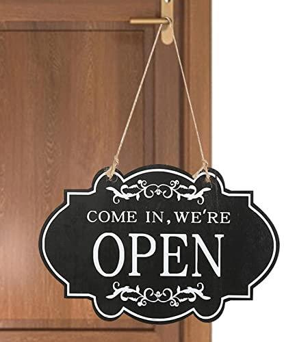 Fulenyi Letrero abierto y cerrado | Letreros abiertos de doble cara | Come in We are Open/Sorry We are Close letrero rústico informativo tienda restaurante bar reversible cartel de madera vintage