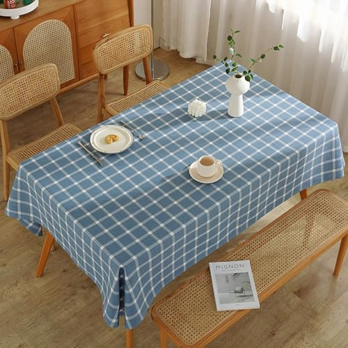 Mesnt Tischwäsche Modern, Baumwolle Leinen Kariert Tischtuch für Esszimmer, Garten, Party, Hochzeiten oder Haushalt, Blau, Blau, 110 x 110 cm