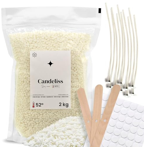 CANDELISS Kit para hacer velas 2kg. Kit de fabricación para hacer Velas Caseras Set kit manualidades para adultos Pack hacer velas con cera de soja niños y adultos candle making kit (2kg)
