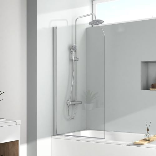 EMKE Pannello doccia per vasca da bagno 90 x 140 cm, divisorio doccia per vasca da bagno e doccia, vasca da bagno 6 mm in vetro di sicurezza