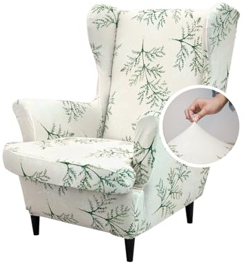 Hixingo 2-Teilig Ohrensessel Überzug, Drucken Strandmon Mode Sesselbezüge, Abnehmbar Polyester Ohrensessel Bezug, Anti-Rutsch Sesselschoner für Hotel Wohnzimmer Clubhaus (Grüne Blume)