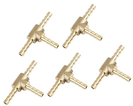 A ABSOPRO slanguttag mässing 3-vägs T-stycksadapter för luft-, vatten- och oljerör 4 mm (förpackning med 5)