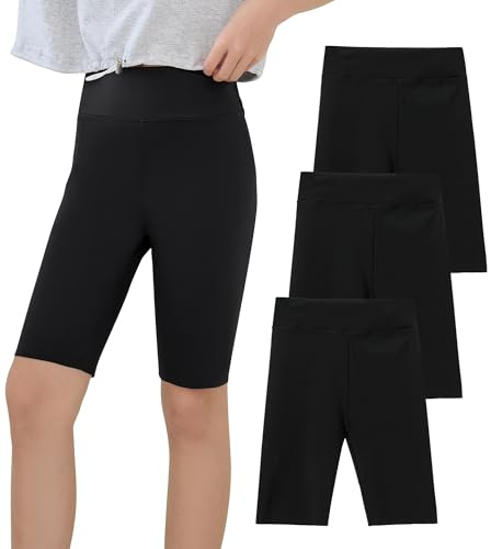 Enfants Filles Lot de Trois Leggings Courts pour Filles pour Yoga Course à Pied Fitness Vélo Legging Court Fille Legging de Sport Elastique Pantalons Noir 10-11 Ans