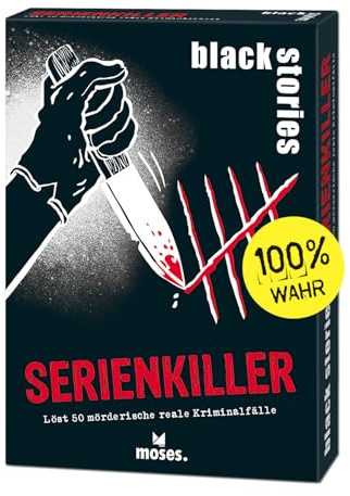 Moses. Black Stories Serienkiller - 50 Rätsel mit mörderisch realen Kriminal-Fällen, Krimi Kartenspiel mit Spielvariante und Punktechips, Rätselspiel für Jugendliche und Erwachsene