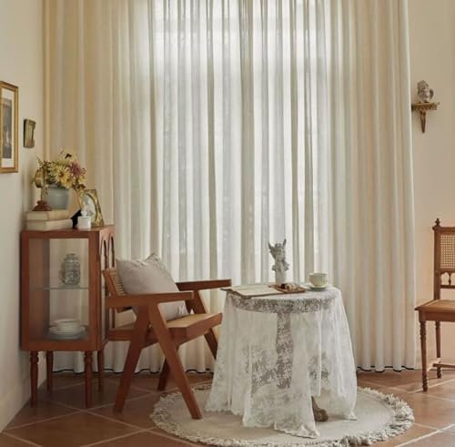 Bishilin Gardinen Polyester Baumwolle Beige 2er Set, Vorhänge Lichtdurchlässig mit Haken Einfarbig Modern 86x138CM Vorhänge Halbtransparent Wohnzimmer Schlafzimmer Pavillon