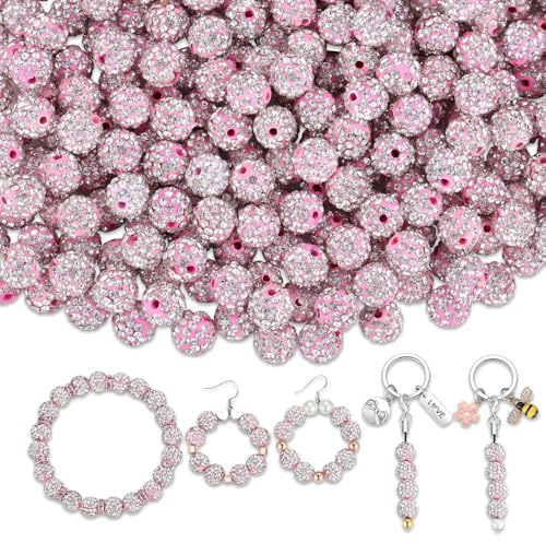 XIANNVXI Rosa Perlen 10mm Strass Glitzerperlen zum Auffädeln Rosa Perlen für Armbänder Ohrringe Kette DIY Schmuckherstellung Strasssteine Perlenset (100 Stück)