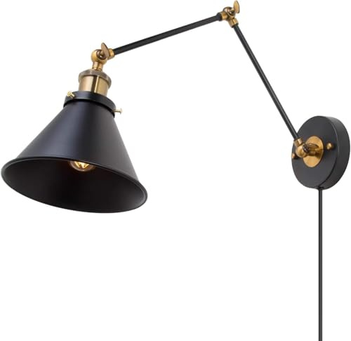 Wandleuchte Innen Wandlampe Verstellbare Retro-Wandleuchte mit Doppelschwenkarm, Industrie-Wandleuchte mit Netzkabel, mit Schalter und Stecker for Arbeitszimmer, Küche, Esszimmer, Schlafzimmer, Restau