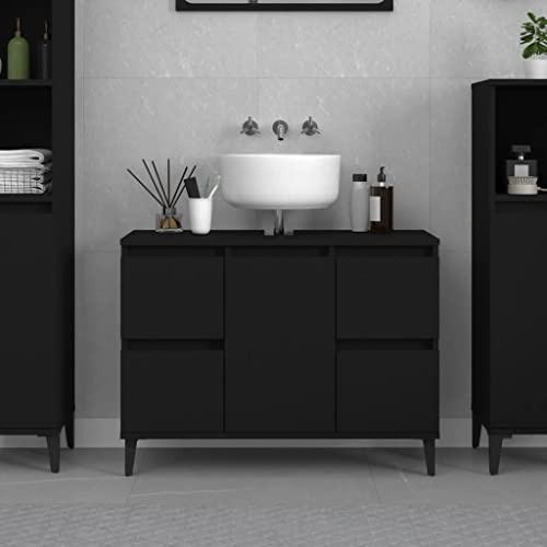 AUVYI Waschbeckenunterschrank mit Schubladen Schwarz Badmöbel Beistellschrank Badkommode Badunterschrank Badezimmerschrank mit Schubladen 80x33x60 cm Holzwerkstoff&Metall