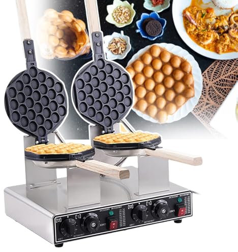 pealiritansemen Bubble Waffle Maker, Commercial Electric Egg Waffle Iron, 50-250 ℃ Temperature & 0-5 Min Time Adjustable, Rapid Heating And Molding, For Egg Waffles Of Various Flavors,DoubleHead