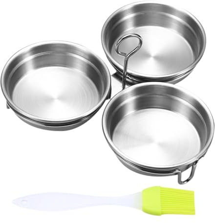 Escalfador de huevos, escalfador de huevos de acero inoxidable, 3 moldes de acero inoxidable, vaporizador antiadherente con estructura, molde de huevo, molde para panqueques, taza para horno