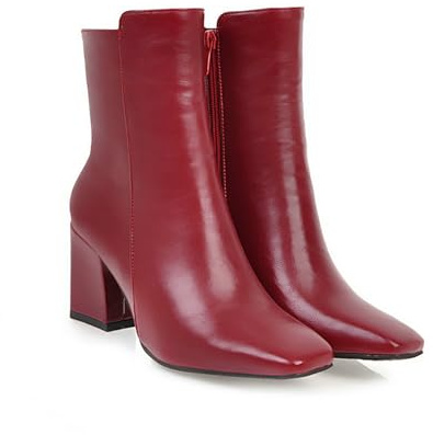 FQMAYPO Stivaletti Caldi da Donna Stivaletto con Tacco Basso A Blocco Grosso con Cerniera Stivaletto Chelsea A Punta Quadrata Autunno Inverno Stivali in Pelle di Vitello Medio