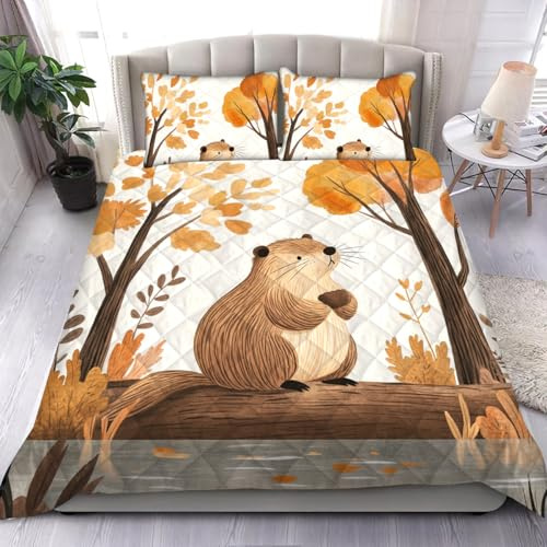 365CUSGIFTS Beaver Comforter Set by Symphique Team Custom Size Queen Comforter Set, Cotton Sateen Bedding 3 PCS 1 Comforter, 2 Pillowcases, Home Decor for All Seasons