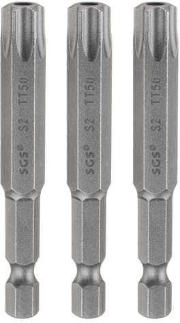 sourcing map 3 puntas de destornillador de cabeza Torx de seguridad TT50 de 65 mm de largo, vástago hexagonal magnético a prueba de manipulaciones, 6 puntos, punta de agujero de acero, herramientas