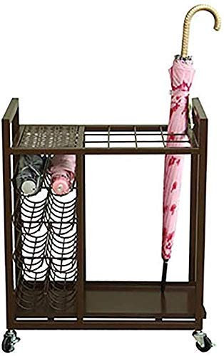 Metal Umbrella Stand with Wheels 12 Slots Removable Drain Tray Brass Finish Ideal for 12 Long Umbrellas and 8 Short Folding Umbrellas