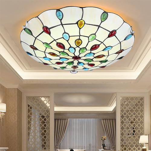 XINYASEE Tiffany Ceiling lamp Flush Mount,Baroque Style Round Ceiling lamp,E27 Bulb,Corridor Decoration Ceiling Lighting Fixture,Suitable for Bedroom Living Room Bathroom Kitchen 30,40 cm (C, 40cm)