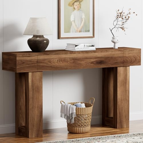TEROL 63 Inch Long Console Table, Narrow Rectangular Sofa Table Behind The Couch, Farmhouse Entryway Table for Entrance, Hallway, Living Room (Brown)