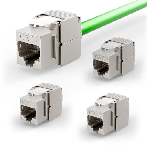 LEENUE Geschirmte Keystone RJ45 Cat7, 10Gbit/s 600MHz, 4 Stück | Vergoldet Keystone Modul für CAT7 CAT6A CAT6 Verlegekabel, für Patch Panel, Netzwerkdose, Wiederverwendbar
