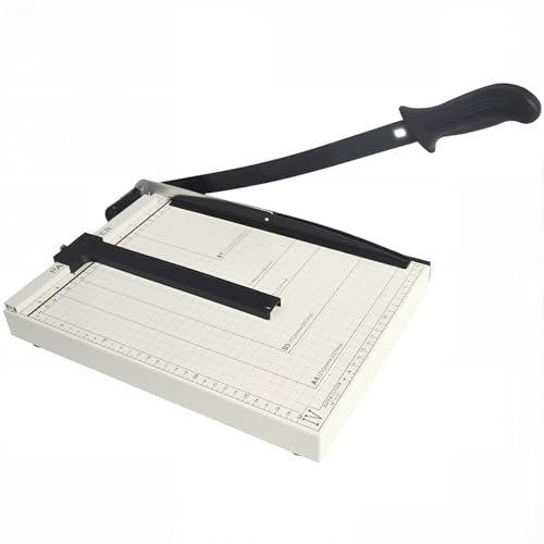 Yolispa Papierschneider Guillotine A4 A5 mit Automatischer Sicherheits, Schneidemaschine Papier mit Sicherheitsklingenverriegelung, Hebelschneider Kapazität 12 Blatt papierschneidemaschine