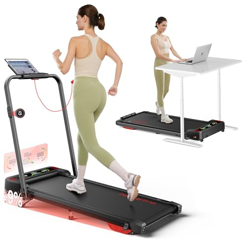 homeTro 4 in 1 Folding Treadmill with 9% Incline, Walking Pad Treadmills for Home Foldable, 2.5HP Dual Display Under Desk Treadmills, 1-12 KM/H Running Pad with Handle, Magnetic Remote& APP Control