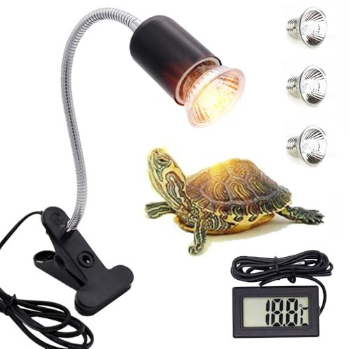 SKIKHN Lampada Riscaldante per Tartarughe, Lampada UVB Tartarughe, Lampade Tartarughe D'acqua con 3 Lampadine 25W, 50W, 75W, e 1 Termometro, Lampade Tartarughe Acqua, per Rettile, Anfibi, Tartaruga