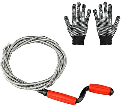 VGECEE Juego de Limpieza de 5m Alambre Desatascador Tuberias Desatascador Ducha Cable Desatascador Tuberias Guia Desatascador Tuberia Muelle Desatascador para WC Ducha Fregadero + Guantes