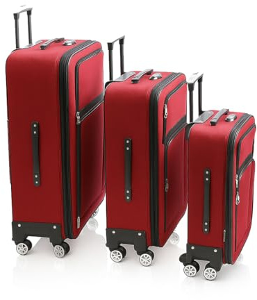 Generisch Kofferset 3-teilig – Trolley Set mit 4 Rollen & Zahlenschloss | Weichschalenkoffer in M/L/XL | ineinander stapelbar | Leichtes Reisegepäck | Auswahl aus 5 Farben (Rot)