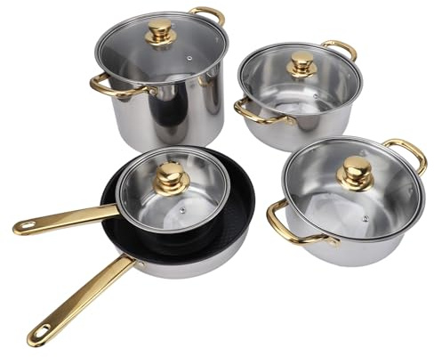 Asixxsix Juego de utensilios de cocina de acero inoxidable, juego de ollas y sartenes multifuncionales, utensilios de cocina de inducción para cocinar en la cocina.