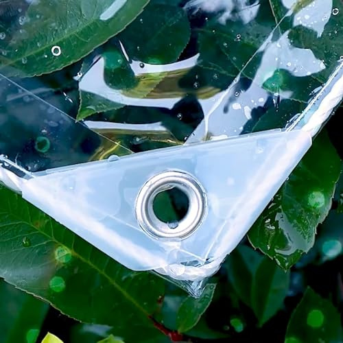 Telone trasparente resistente impermeabile, 500 g/m², in PVC, resistente agli strappi, antivento, con occhielli e corda inclusa, personalizzabile per giardino e gazebo (3,2 m x 5,1 m)