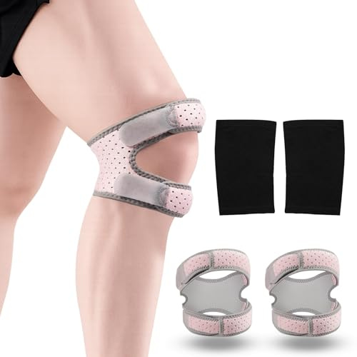 2 Stück Kniebandage Arthrose and 2 Stück Kniestützepressionsmanschette, Verstellbare Kniebandagen, Knieorthese Patella Band, Kniemanschette für Zum Laufen, Gehen, Fitness, bei Gelenkbeschwerden