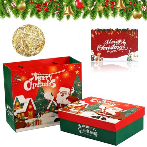 Geschenkbox Weihnachten,Weihnachten Geschenkbox Set,Geschenkboxen mit Deckel Grußkarte,Geschenkverpackung Box,Geschenkschachtel,Geschenkkarton,Rechteck für Geschenk Verpackung(29 * 21 * 11cm)