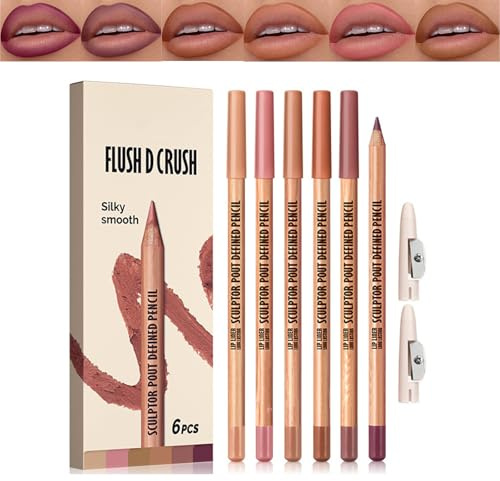 6 Color Nude Pink Matte Lip Liner Kit – Long Lasting Smudge-Proof Lip Pencils, Highly Pigmented Velvety Shades for Contouring Natural Makeup, Smooth Define & Sculpt Cosmetic Gift Pack (03#)