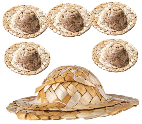 Homoyoyo Chapeaux de Paille Miniatures Piques à Cocktail Adorables et Rustiques en Rotin 6pcs pour Ambiance Bavaroise, Décoration Bar Cocktail et Fête