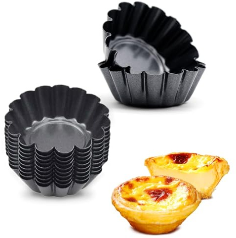 Fysaran Tartelette Förmchen 10 Stück Tartlettförmchen ∅ 6.5cm Antihaftbeschichtung Wiederverwendbare Klein Quicheform Obstkuchenform Puddingform für Kuchen, Gebäck, Pudding