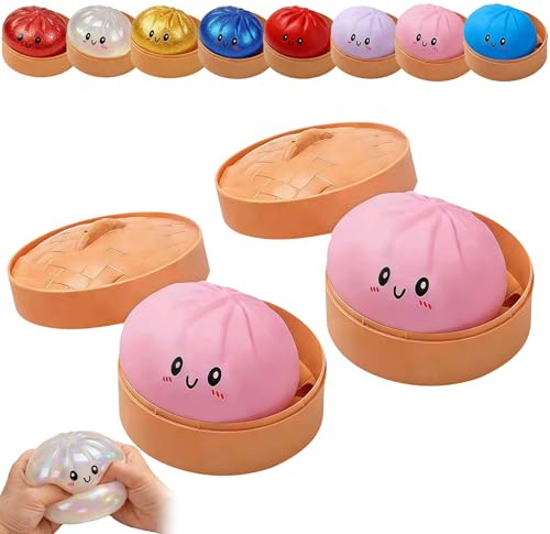 Dumpling Squishy, 2 Stück Lustige Dumpling Fidget Toys, Anti Stress Spielzeug Für Kinder Und Erwachsene, Squishies Stress Spielzeug Für ADHD Autismus Geburtstag Klassenzimmer Geschenke (Rosa)