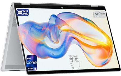 HP OmniBook X Flip 2-in-1 Laptop, Intel Core Ultra 5 226V, 16 2K Touchscreen (1920 x 1200), Intel Arc Graphics, 16 GB LPDDR5x RAM, 1 TB SSD, Deutsches Tastatur-Layout, Windows 11 Pro, Silber
