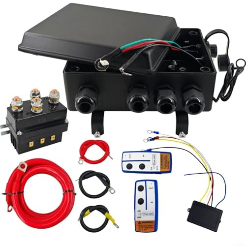Kit de solenoide de 500 A 12 V Winch con caja de control y 2 mandos a distancia por cable, IP65, juego de relé impermeable para remolcar ATV UTV Offroad, incluye cables precableados y protección