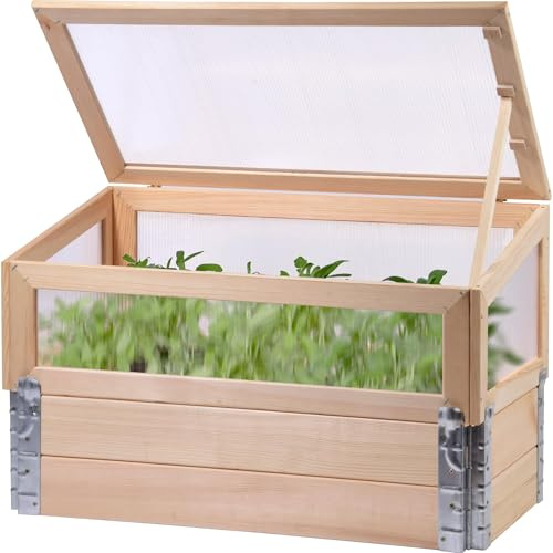 dobar® 58413e Frühbeet mit Untersatz Gr. M | Frühbeetaufsatz Massivholz | Gewächshaus mit Deckel | Pflanzkasten für die Anzucht | Salat/Gemüse/Setzlinge | 76 x 40 x 50 cm | Natur