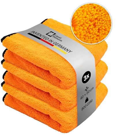 Liquid Elements Trockentuch Orange Baby 800 GSM 40x60cm, 3er | Weiches Mikrofasertuch zur Autopflege, extrem saugstark, fusselfrei & lackschonend