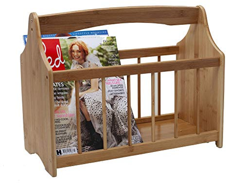 Magazine Rack Robust Bamboo with Handle for Newspapers Newsletters Crosswords Books Storage Natural