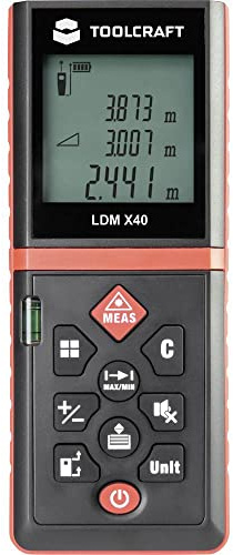 TOOLCRAFT LDM X40 Laser-Entfernungsmesser I Entfernungsmesser 40m I präzises Messen I Laser-Messgerät I digitales Distanzmessgerät I BAU-Laser-Entfernungsmessgerät I Additions- und