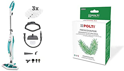 Polti Vaporetto SV450_Double Scopa Vapore Doppia Funzione con Pulitore Portatile, 13 Accessori, 1500 W, 0.3 Litri, Plastica, Verde/Bianco & PAEU0285 Frescovapor Deodorante Cattura Odori per Vaporetto