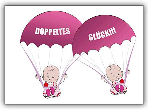 Kartenkaufrausch 16er Set: Süße Zwillings Babykarte zur Geburt von Zwillings Mädchen: Doppeltes Glück!!! • fröhliche Grusskarte, Geschenk-karte zur Geburt um der jungen Familie zu gratulieren