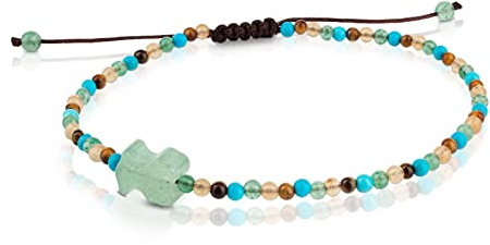 TOUS Pulsera para Mujer con bolas de howlita, cuarcita verde y roja y ojo de tigre de 0,87cm, Simple y Elegante, Colección Tibet