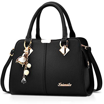 NICOLE & DORIS Damen Handtasche Mittelgross Elegant Handtaschen Mode Umhängetasche Henkeltaschen PU Leder Alltags Schultertasche mit Quasten Anhänger Schwarz